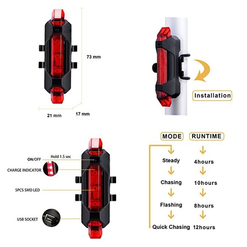 Rechargeable Bike Lamp Warning Cycling Taillight